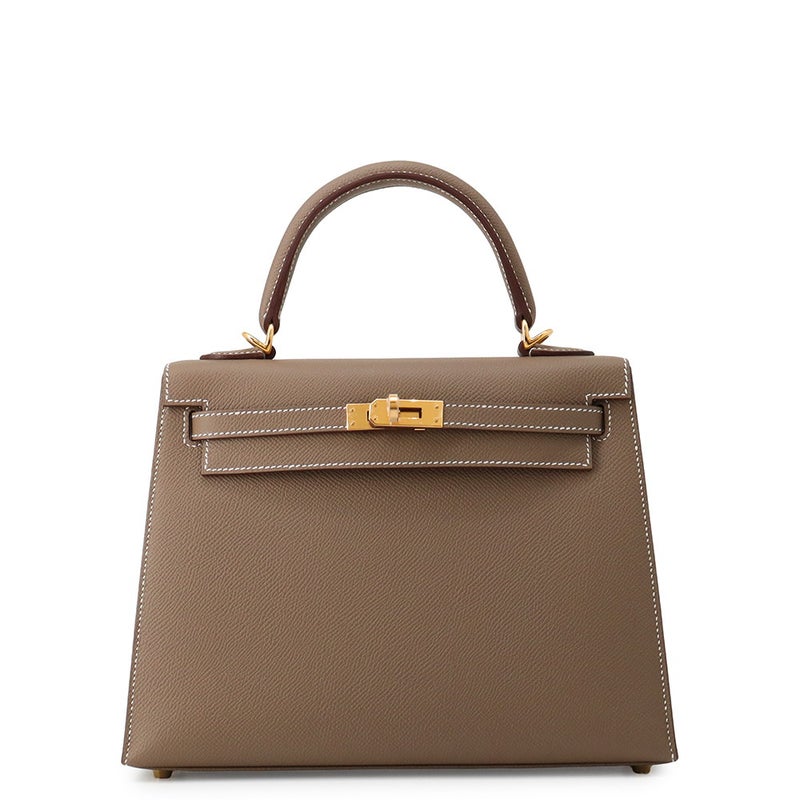 エルメス ハンドバッグ ケリー25 外縫い エトゥープ/ゴールド金具 エプソン G刻印 HERMES Kelly 2wayバッグ