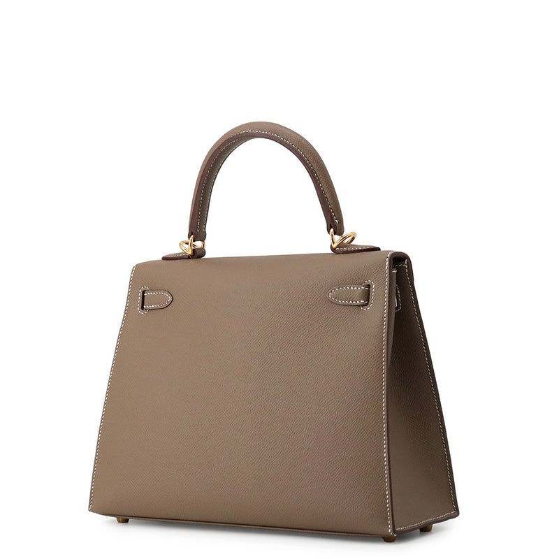 エルメス ハンドバッグ ケリー25 外縫い エトゥープ/ゴールド金具 エプソン G刻印 HERMES Kelly 2wayバッグ
