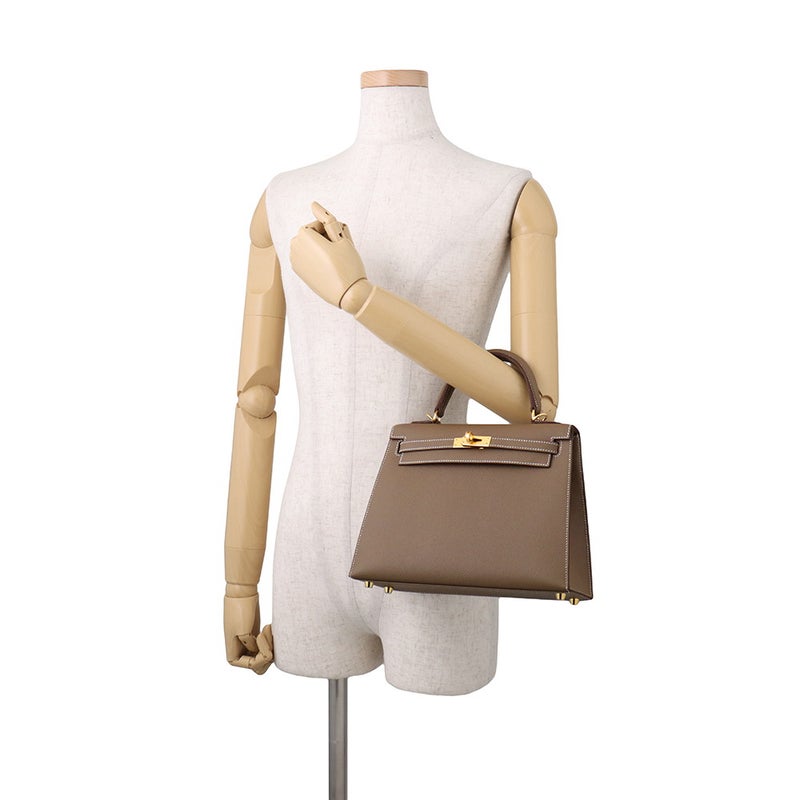 エルメス ハンドバッグ ケリー25 外縫い エトゥープ/ゴールド金具 エプソン G刻印 HERMES Kelly 2wayバッグ