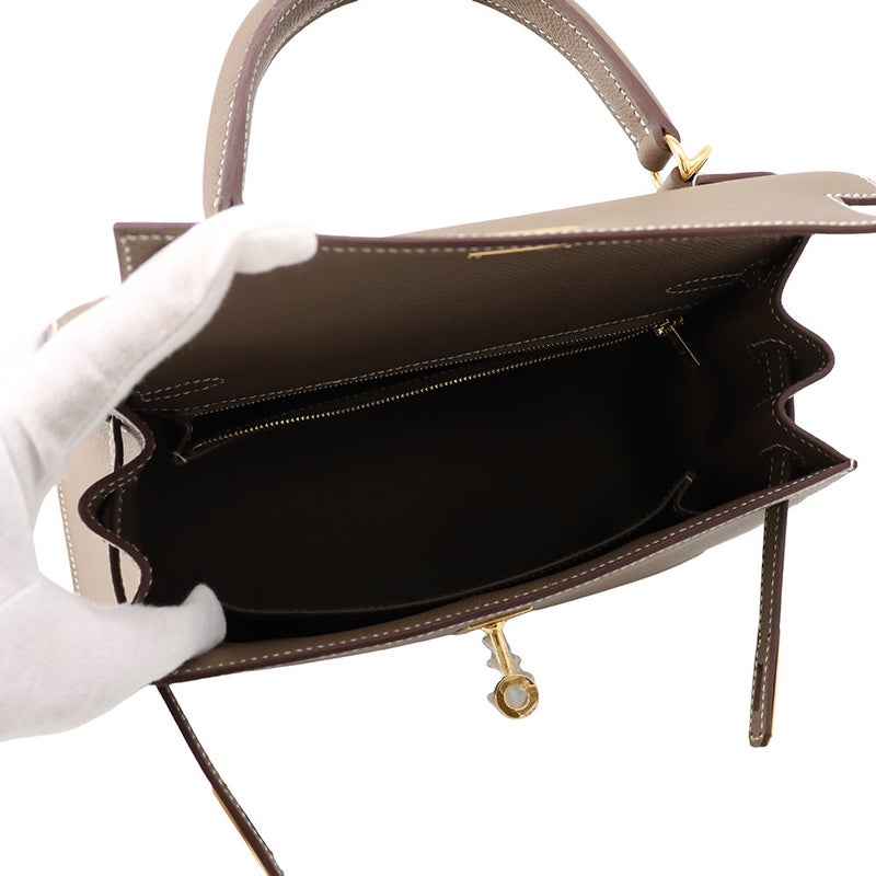 エルメス ハンドバッグ ケリー25 外縫い エトゥープ/ゴールド金具 エプソン G刻印 HERMES Kelly 2wayバッグ
