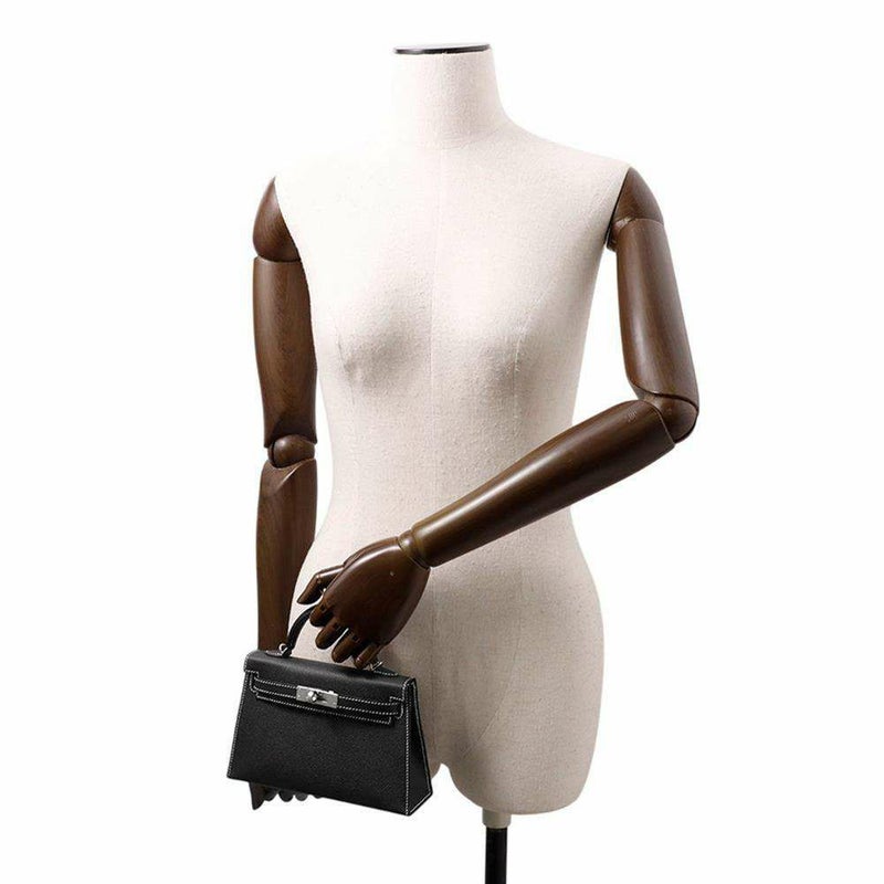 エルメス ハンドバッグ ミニケリー2 外縫い ブラック/シルバー金具 エプソン K刻印 2wayショルダー SPO 黒