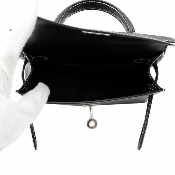 エルメス ハンドバッグ ミニケリー2 外縫い ブラック/シルバー金具 エプソン K刻印 2wayショルダー SPO 黒