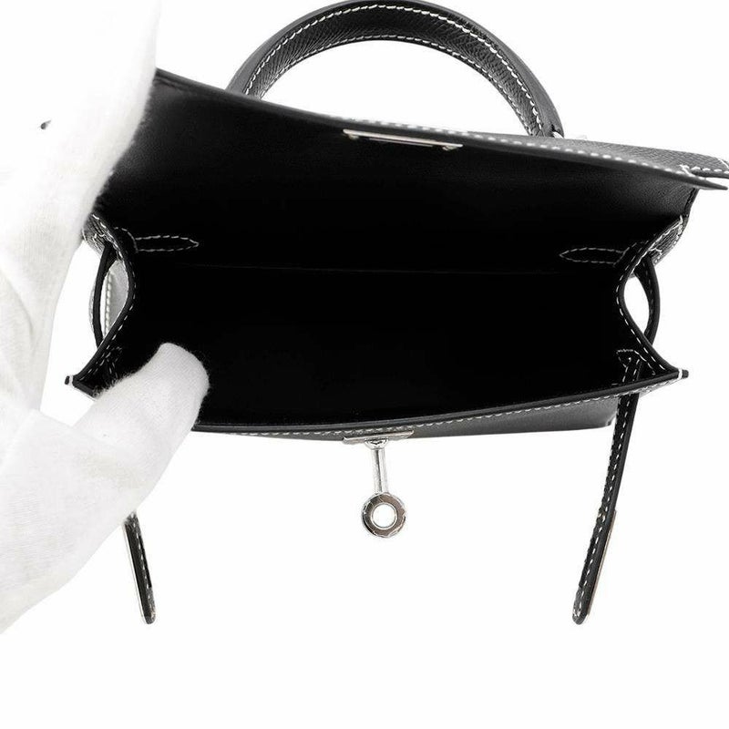 エルメス ハンドバッグ ミニケリー2 外縫い ブラック/シルバー金具 エプソン K刻印 2wayショルダー SPO 黒
