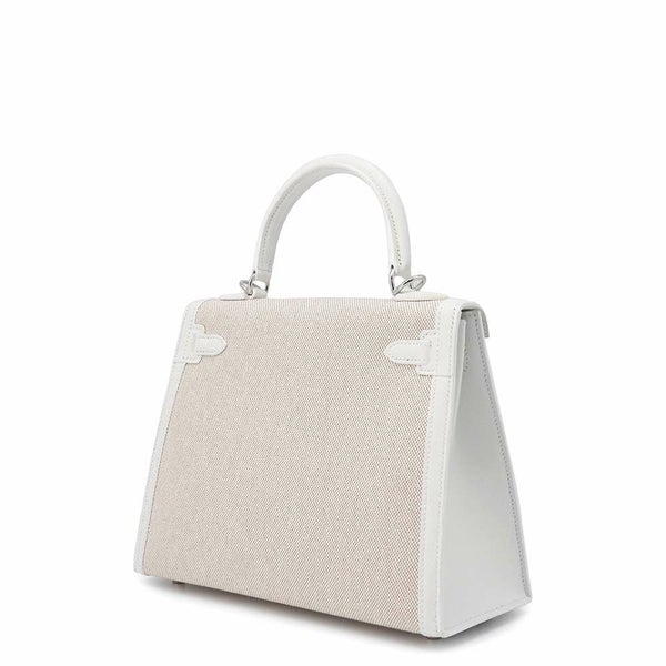 エルメス ハンドバッグ ケリー28 外縫い エクリュ/ニューホワイト/シルバー金具 トワルアッシュ/スイフト B刻印 2wayショルダー白