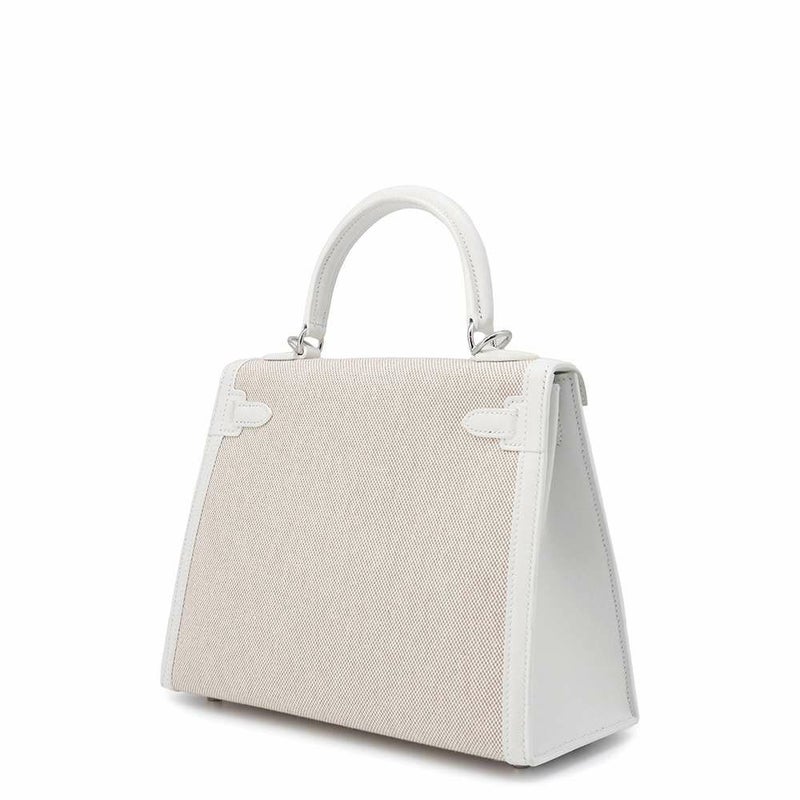 エルメス ハンドバッグ ケリー28 外縫い エクリュ/ニューホワイト/シルバー金具 トワルアッシュ/スイフト B刻印 2wayショルダー白