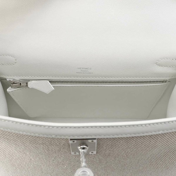 エルメス ハンドバッグ ケリー28 外縫い エクリュ/ニューホワイト/シルバー金具 トワルアッシュ/スイフト B刻印 2wayショルダー白