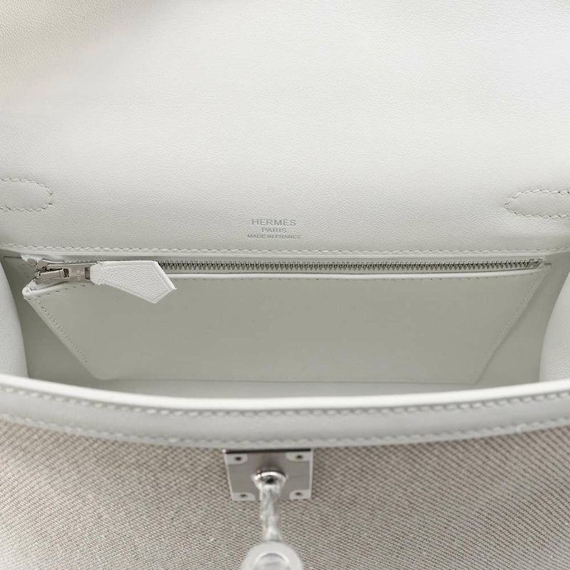 エルメス ハンドバッグ ケリー28 外縫い エクリュ/ニューホワイト/シルバー金具 トワルアッシュ/スイフト B刻印 2wayショルダー白