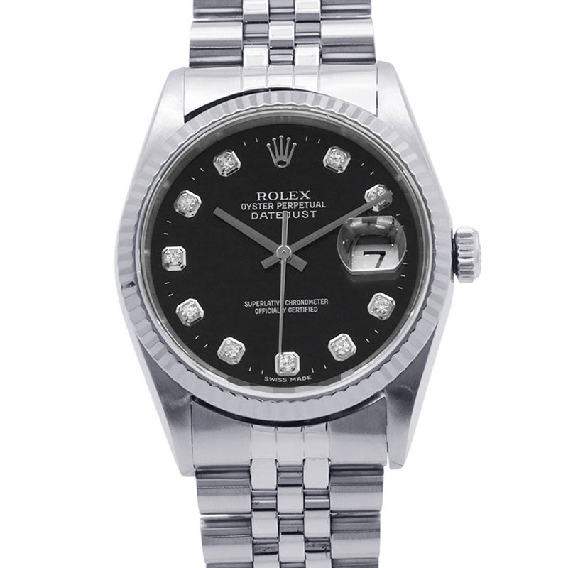 ロレックス デイトジャスト36 ランダムシリアル ルーレット SS/K18ホワイトゴールド 16234G  ROLEX 黒文字盤 10Pダイヤ