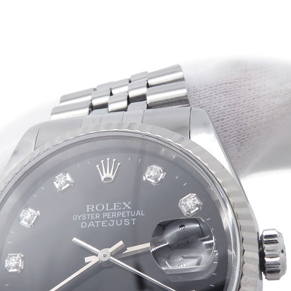 ロレックス デイトジャスト36 ランダムシリアル ルーレット SS/K18ホワイトゴールド 16234G  ROLEX 黒文字盤 10Pダイヤ