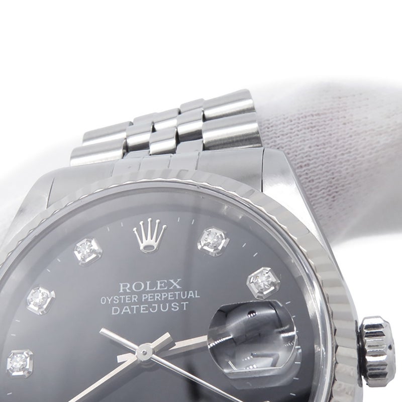 ロレックス デイトジャスト36 ランダムシリアル ルーレット SS/K18ホワイトゴールド 16234G  ROLEX 黒文字盤 10Pダイヤ