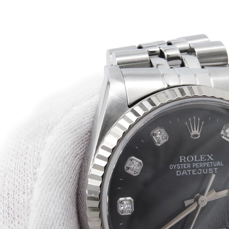 ロレックス デイトジャスト36 ランダムシリアル ルーレット SS/K18ホワイトゴールド 16234G  ROLEX 黒文字盤 10Pダイヤ