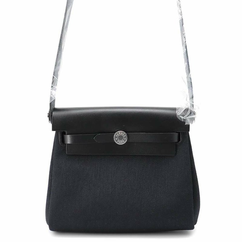 エルメス ショルダーバッグ エールバッグジップ ミニ ブラック/シルバー金具 トワルミリタリー/ヴァッシュハンター W刻印 黒