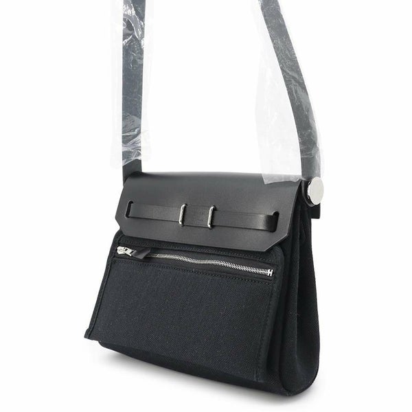 エルメス ショルダーバッグ エールバッグジップ ミニ ブラック/シルバー金具 トワルミリタリー/ヴァッシュハンター W刻印 黒