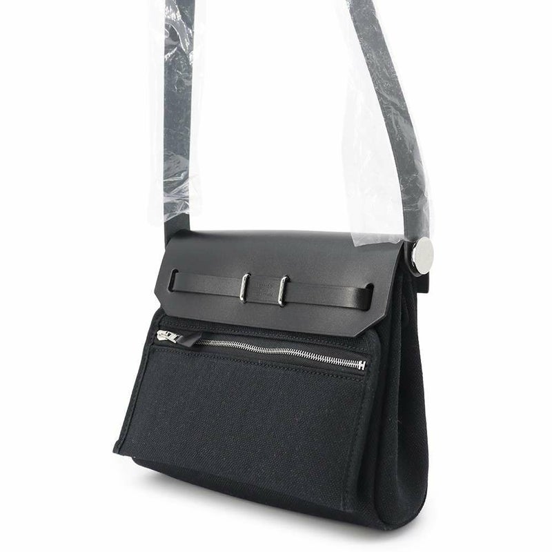 エルメス ショルダーバッグ エールバッグジップ ミニ ブラック/シルバー金具 トワルミリタリー/ヴァッシュハンター W刻印 黒