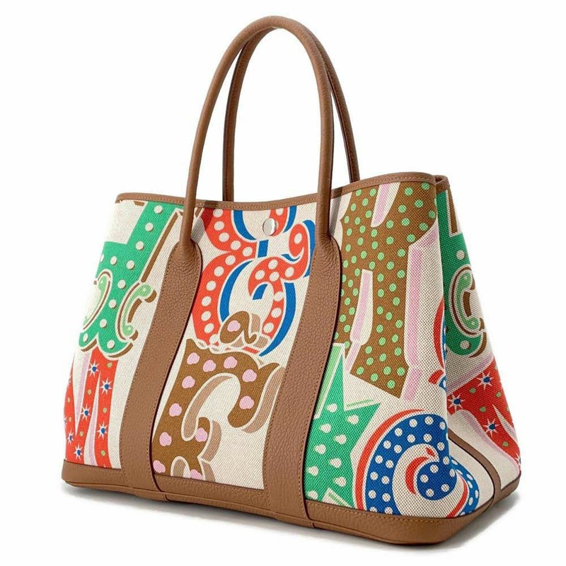 エルメス ガーデンパーティPM エレクトリック カプシーヌ/エクリュ/ベージュ/ゴールド/シルバー金具 トワルアッシュプリュム/ネゴンダ B刻印