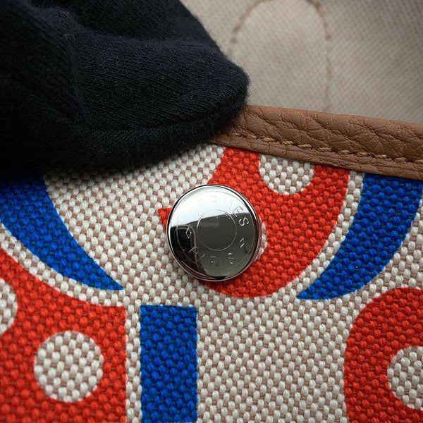 エルメス ガーデンパーティPM エレクトリック カプシーヌ/エクリュ/ベージュ/ゴールド/シルバー金具 トワルアッシュプリュム/ネゴンダ B刻印