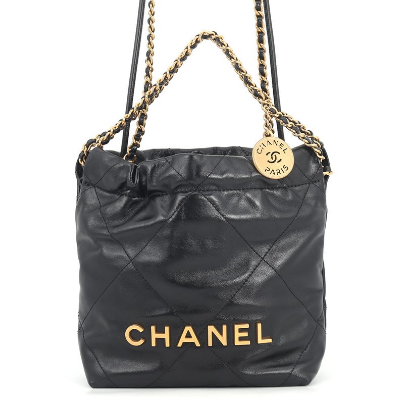 シャネル ハンドバッグ CHANEL 22 ミニ ココマーク シャイニーカーフレザー AS3980 CHANEL 2wayショルダー 黒