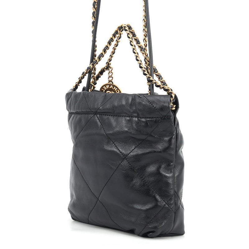 シャネル ハンドバッグ CHANEL 22 ミニ ココマーク シャイニーカーフレザー AS3980 CHANEL 2wayショルダー 黒