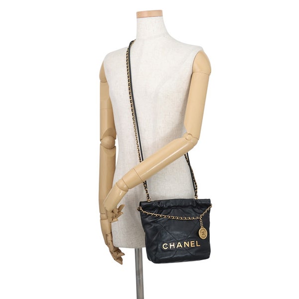 シャネル ハンドバッグ CHANEL 22 ミニ ココマーク シャイニーカーフレザー AS3980 CHANEL 2wayショルダー 黒