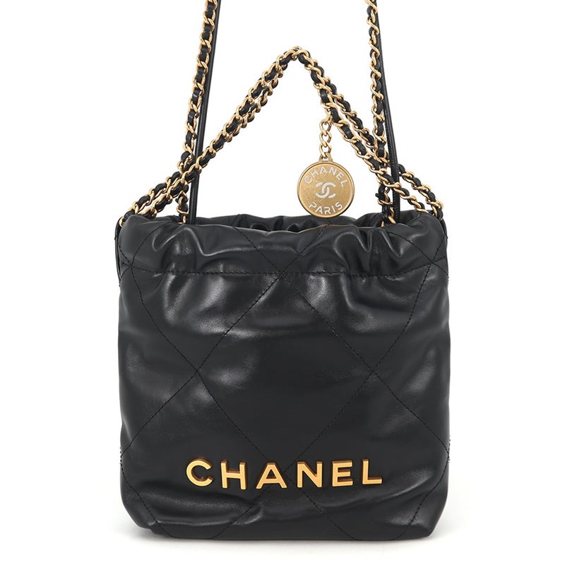 シャネル ハンドバッグ CHANEL 22 ミニ ココマーク シャイニーカーフレザー AS3980 CHANEL 2wayショルダー 黒