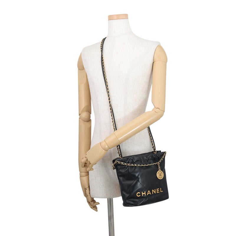 シャネル ハンドバッグ CHANEL 22 ミニ ココマーク シャイニーカーフレザー AS3980 CHANEL 2wayショルダー 黒