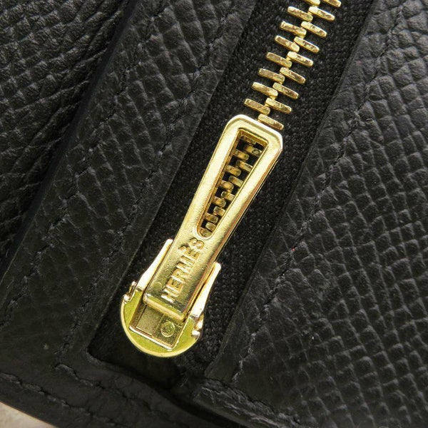 エルメス 二つ折り財布 ベアンコンパクト ブラック/ピンクゴールド金具/ゴールド金具 ヴォーエプソン C刻印 財布
