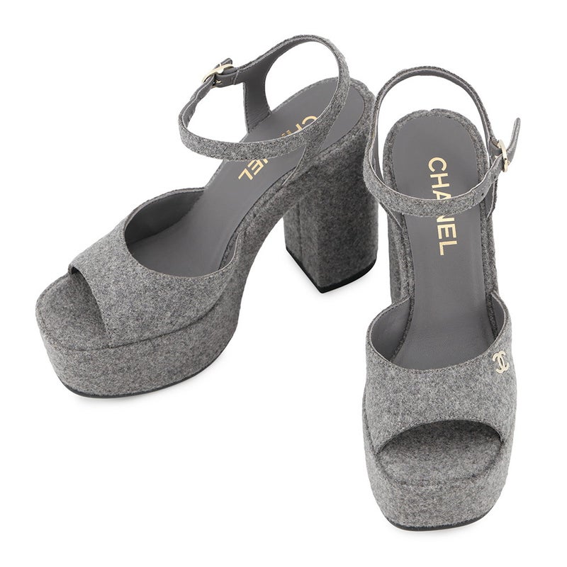 シャネル サンダル ココマーク プラットフォーム フェルト レディースサイズ37C G45740 CHANEL 靴