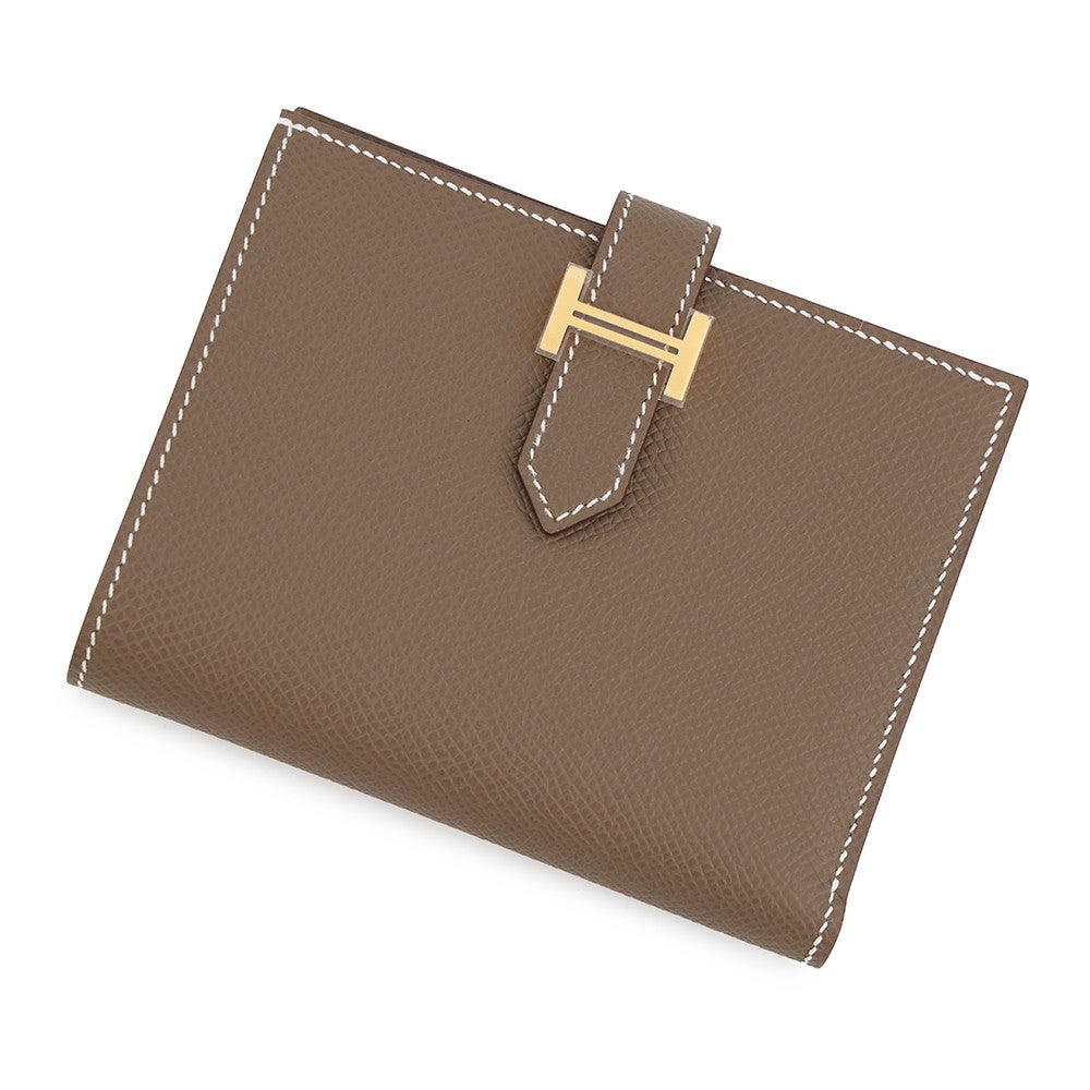 エルメス HERMES ベアンコンパクト エトゥープ ゴールド金具 箱・袋付 エルメス 二つ折り財布 ベアンコンパクト エトゥープ/ゴールド金具