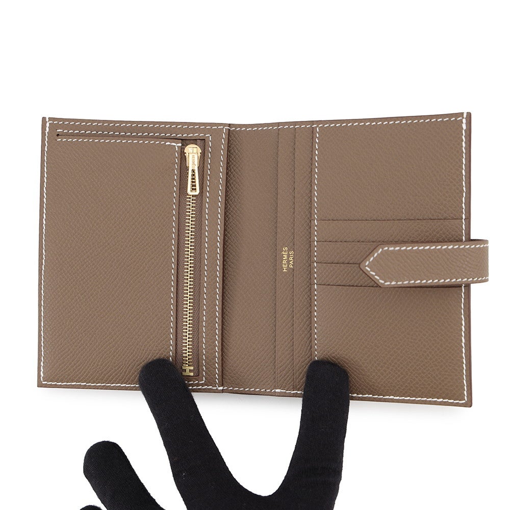 エルメス 二つ折り財布 ベアンコンパクト エトゥープ/ゴールド金具