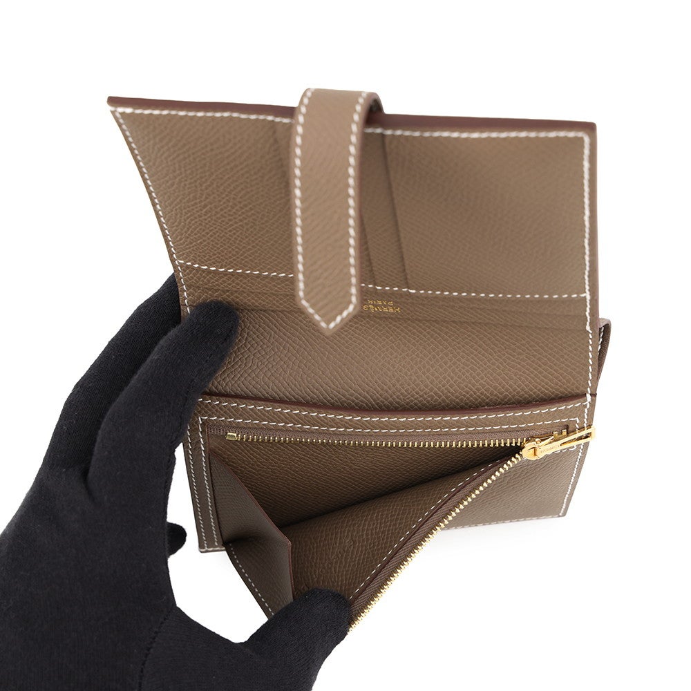 エルメス 二つ折り財布 ベアンコンパクト エトゥープ/ゴールド金具