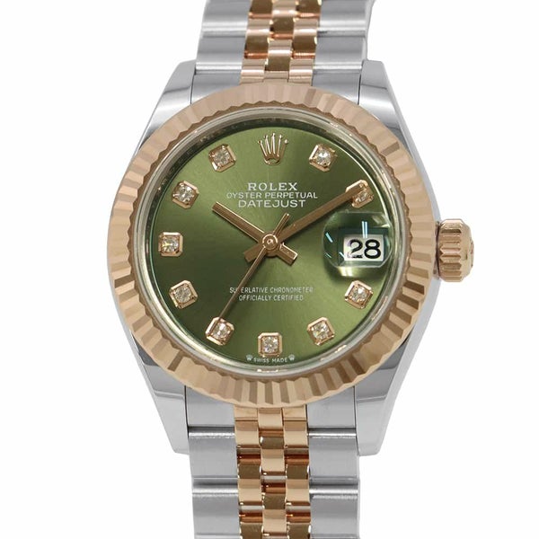 ロレックス レディ デイトジャスト SS/K18PG エバーローズゴールド 279171G オリーブグリーン文字盤 10PD
