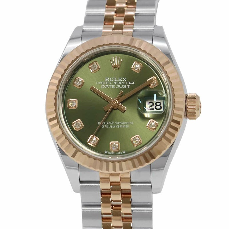 ロレックス レディ デイトジャスト SS/K18PG エバーローズゴールド 279171G オリーブグリーン文字盤 10PD