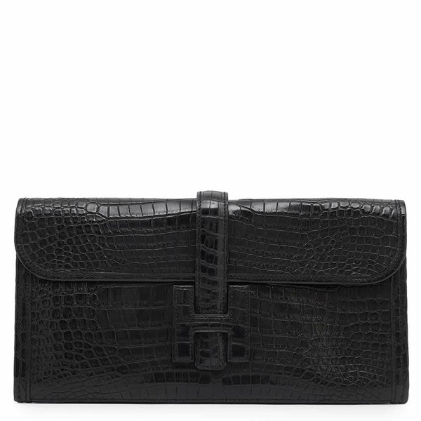 エルメス クラッチバッグ ジジェ エラン ブラック クロコダイル ポロサスマット T刻印 HERMES バッグ 黒