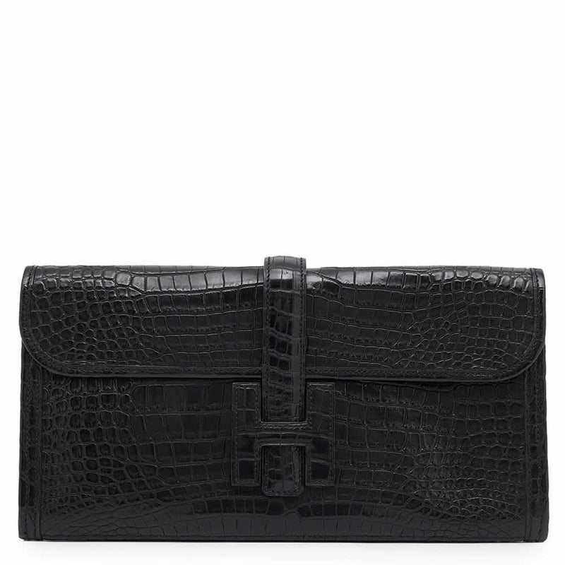エルメス クラッチバッグ ジジェ エラン ブラック クロコダイル ポロサスマット T刻印 HERMES バッグ 黒