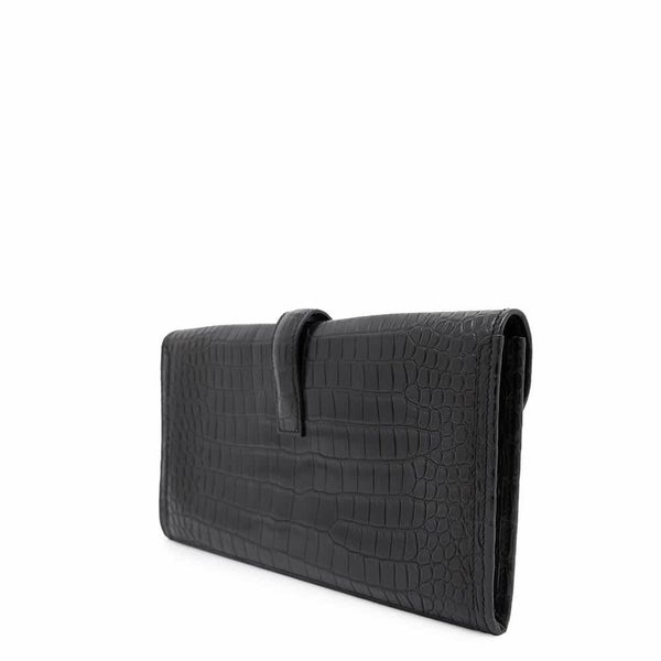 エルメス クラッチバッグ ジジェ エラン ブラック クロコダイル ポロサスマット T刻印 HERMES バッグ 黒