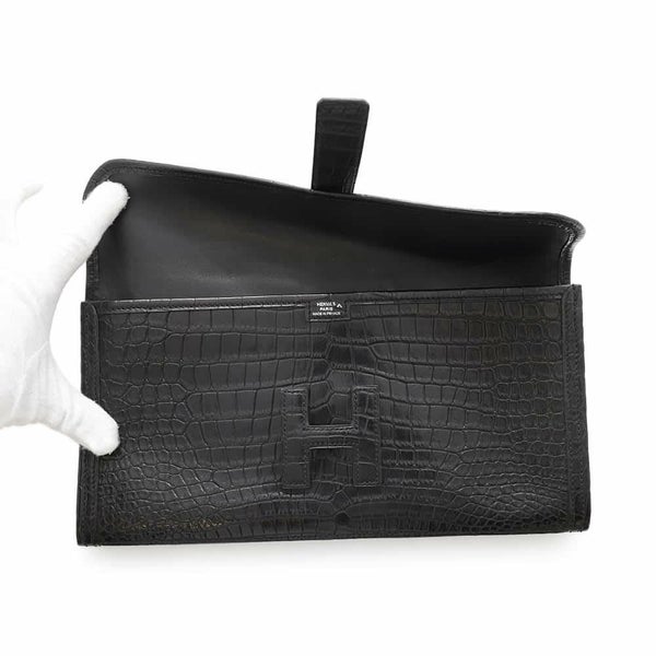 エルメス クラッチバッグ ジジェ エラン ブラック クロコダイル ポロサスマット T刻印 HERMES バッグ 黒