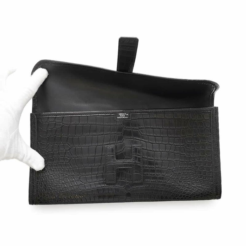 エルメス クラッチバッグ ジジェ エラン ブラック クロコダイル ポロサスマット T刻印 HERMES バッグ 黒