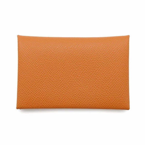 エルメス カードケース カルヴィ オレンジ/シルバー金具 エプソン W刻印 HERMES 名刺入れ パスケース 財布