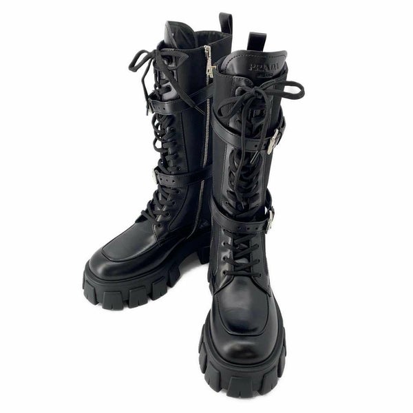 プラダ ロングブーツ モノリス ポーチ付 コンバットブーツ レディースサイズ37 2/1 PRADA 靴 黒