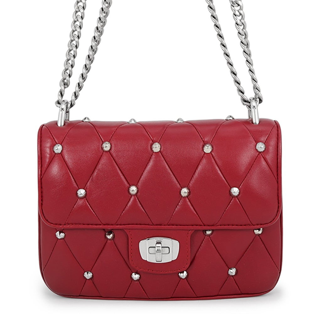 ミュウミュウ チェーンショルダーバッグ キルティング スタッズ レザー