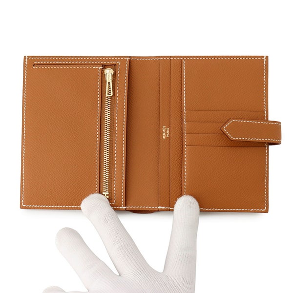 エルメス 二つ折り財布 ベアンコンパクト ゴールド/ゴールド金具 エプソン B刻印 財布