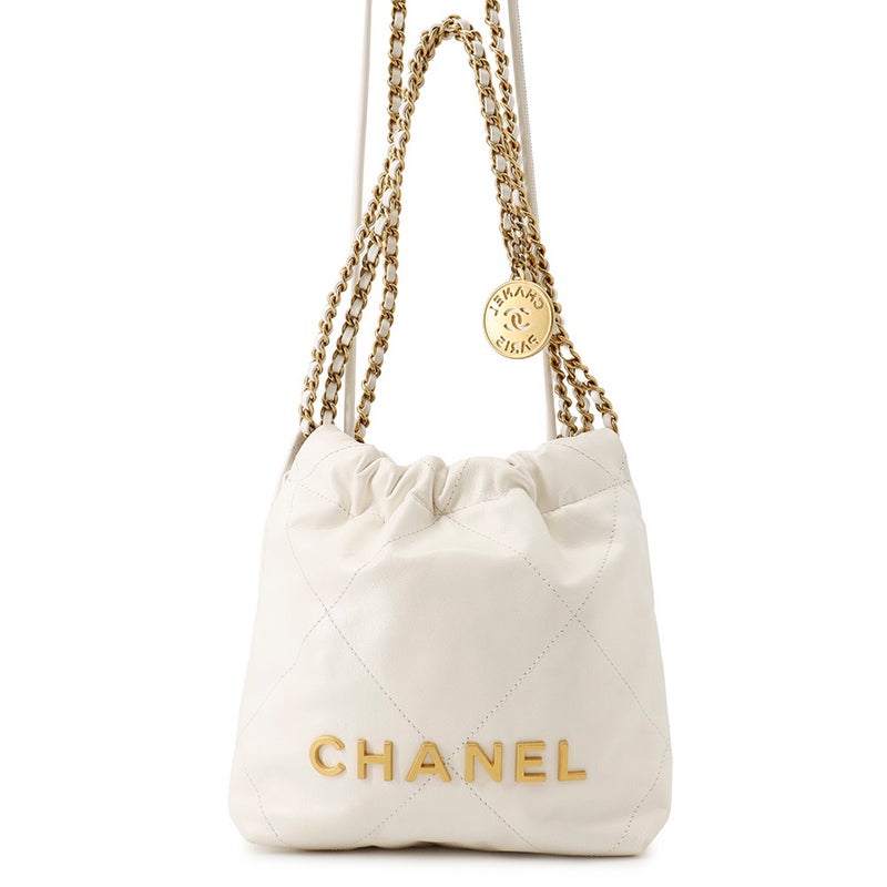 シャネル ハンドバッグ CHANEL 22 ミニ ココマーク シャイニーカーフレザー AS3980 CHANEL 2wayショルダーバッグ 白
