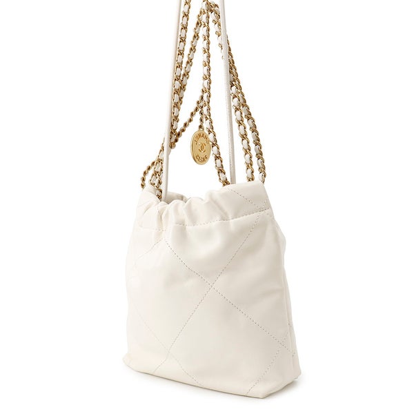 シャネル ハンドバッグ CHANEL 22 ミニ ココマーク シャイニーカーフレザー AS3980 CHANEL 2wayショルダーバッグ 白