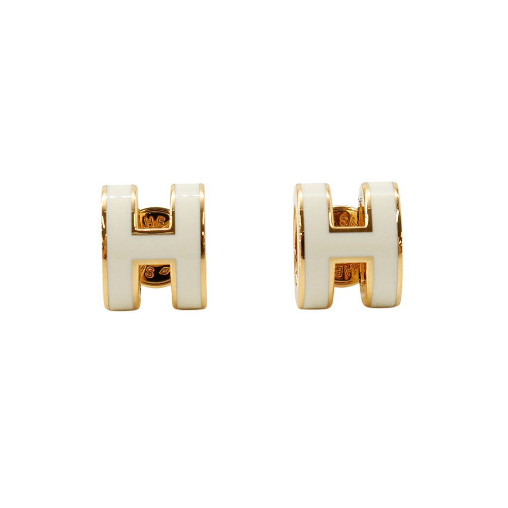 エルメス ピアス ミニ・ポップアッシュ ホワイト/ゴールド金具 H