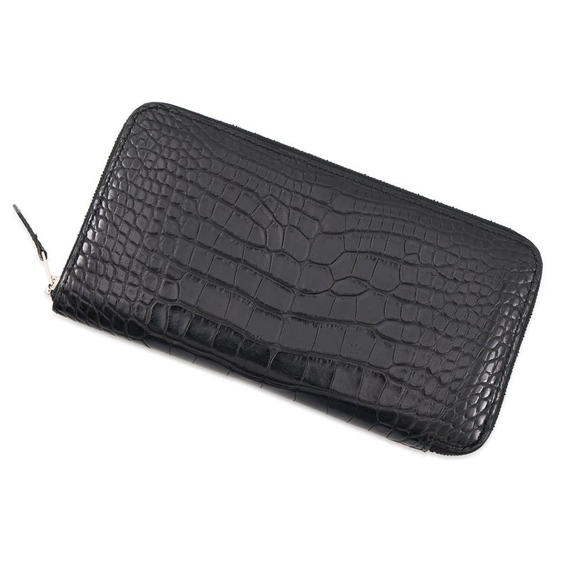 エルメス 長財布 アザップ クラシック ロングウォレット ブラック/シルバー金具 アリゲーターマット X刻印 黒