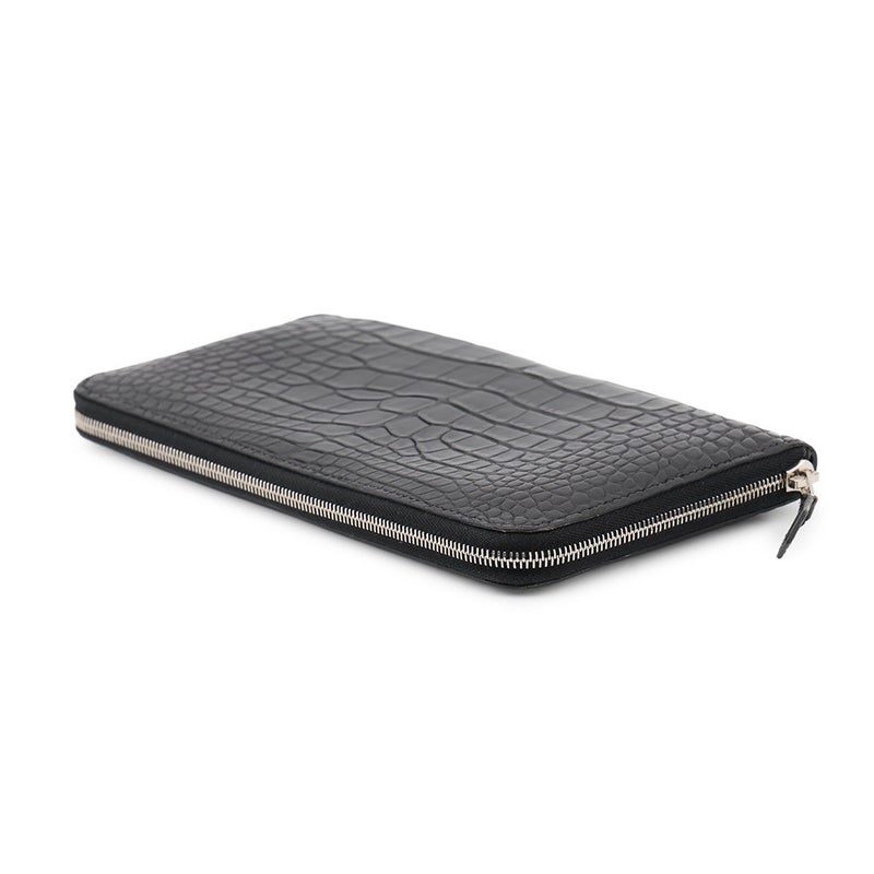 エルメス 長財布 アザップ クラシック ロングウォレット ブラック/シルバー金具 アリゲーターマット X刻印 黒