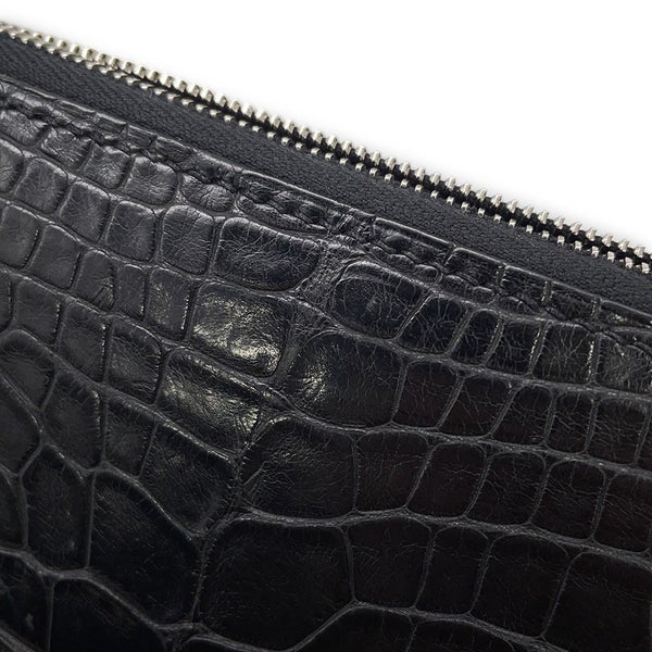 エルメス 長財布 アザップ クラシック ロングウォレット ブラック/シルバー金具 アリゲーターマット X刻印 黒