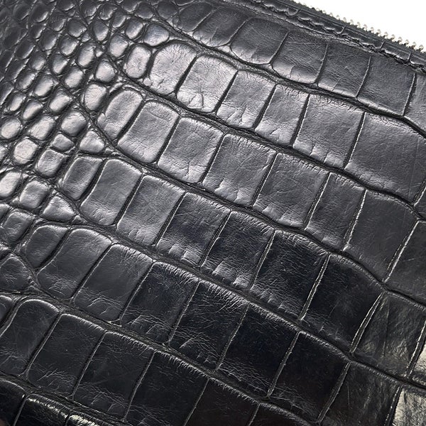 エルメス 長財布 アザップ クラシック ロングウォレット ブラック/シルバー金具 アリゲーターマット X刻印 黒