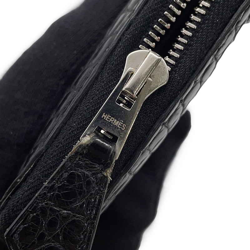 エルメス 長財布 アザップ クラシック ロングウォレット ブラック/シルバー金具 アリゲーターマット X刻印 黒