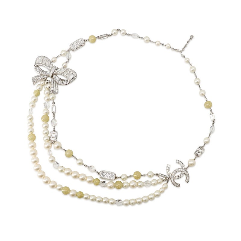 シャネル ネックレス ココマーク リボンモチーフ ラインストーン フェイクパール 08 P CHANEL アクセサリー